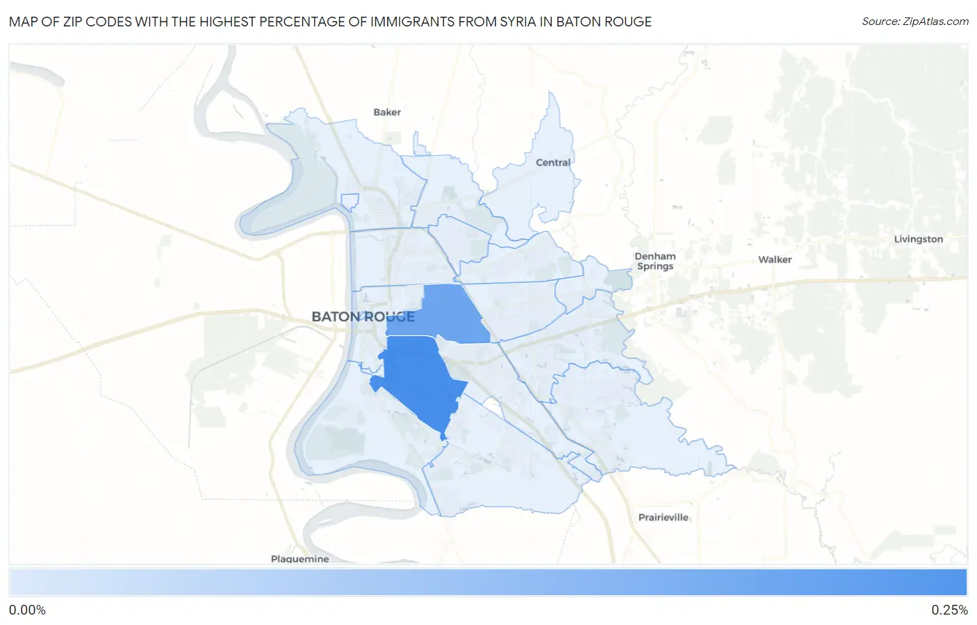 Zip Codes with the Highest Percentage of Immigrants from Syria in Baton Rouge Map