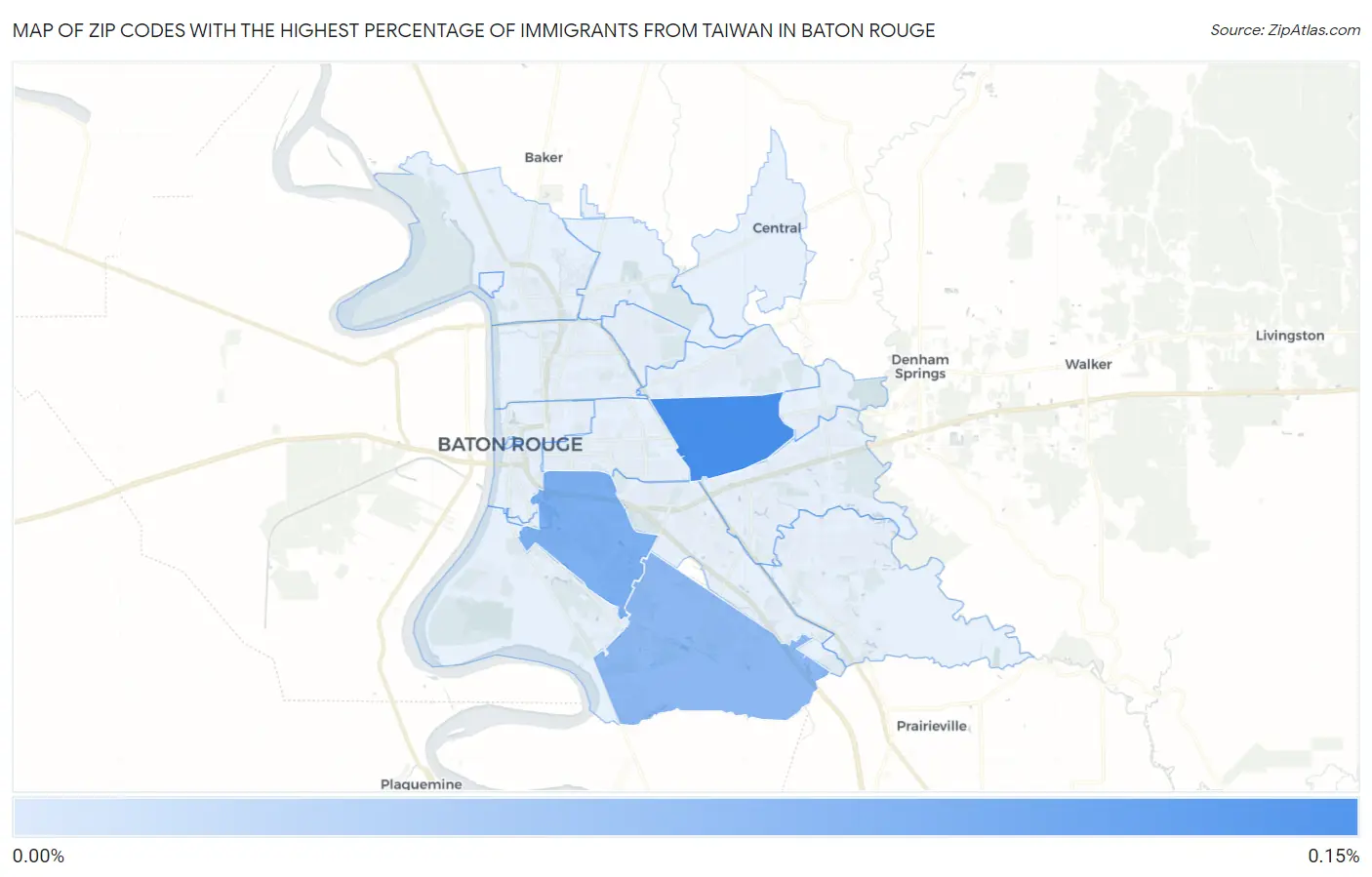 Zip Codes with the Highest Percentage of Immigrants from Taiwan in Baton Rouge Map