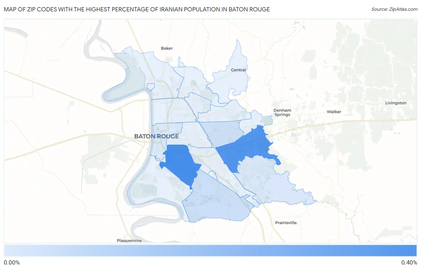 Zip Codes with the Highest Percentage of Iranian Population in Baton Rouge Map