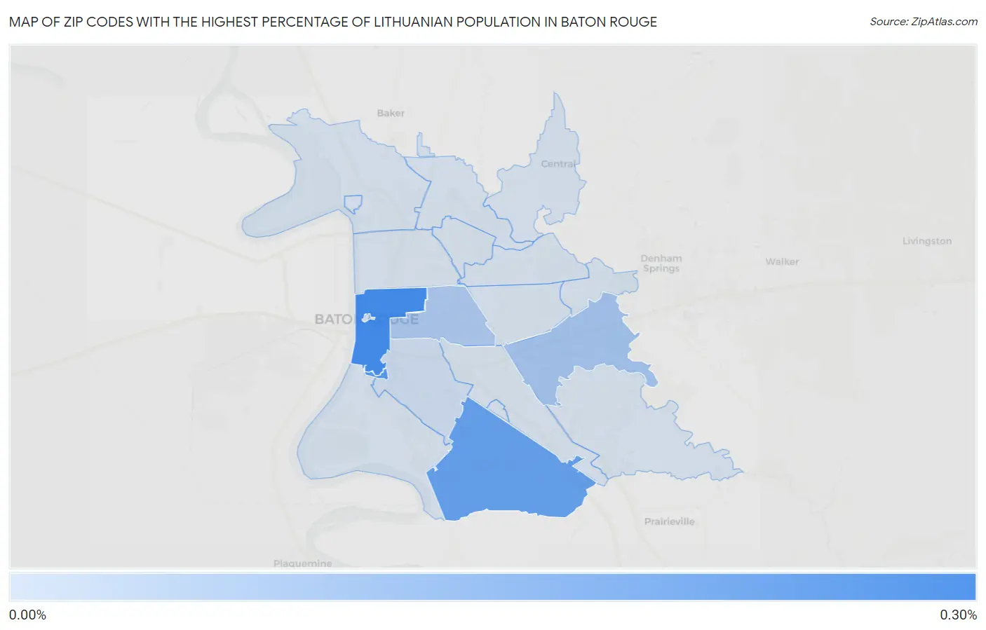 Zip Codes with the Highest Percentage of Lithuanian Population in Baton Rouge Map