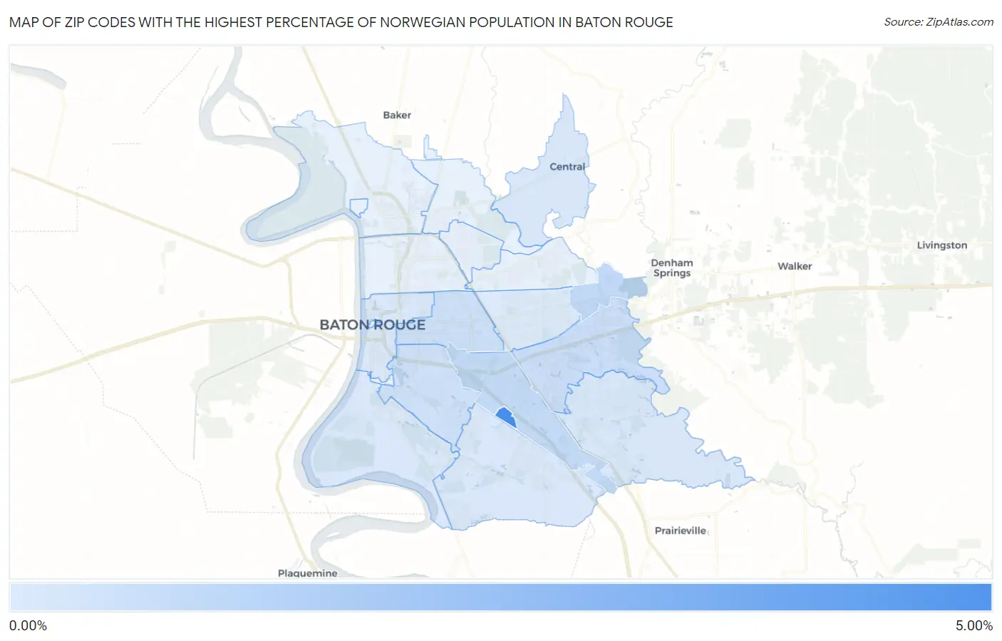 Zip Codes with the Highest Percentage of Norwegian Population in Baton Rouge Map