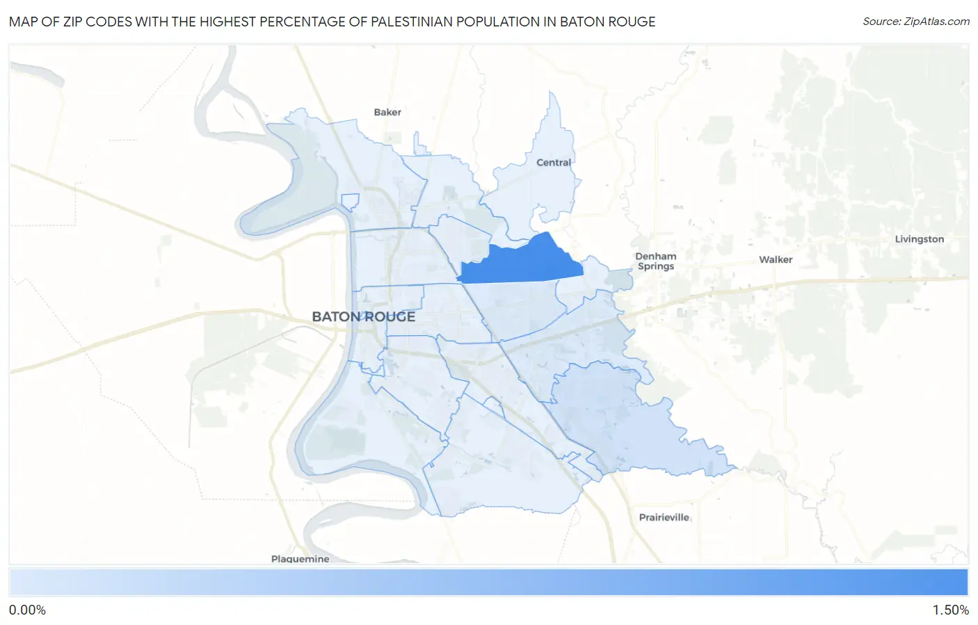 Zip Codes with the Highest Percentage of Palestinian Population in Baton Rouge Map