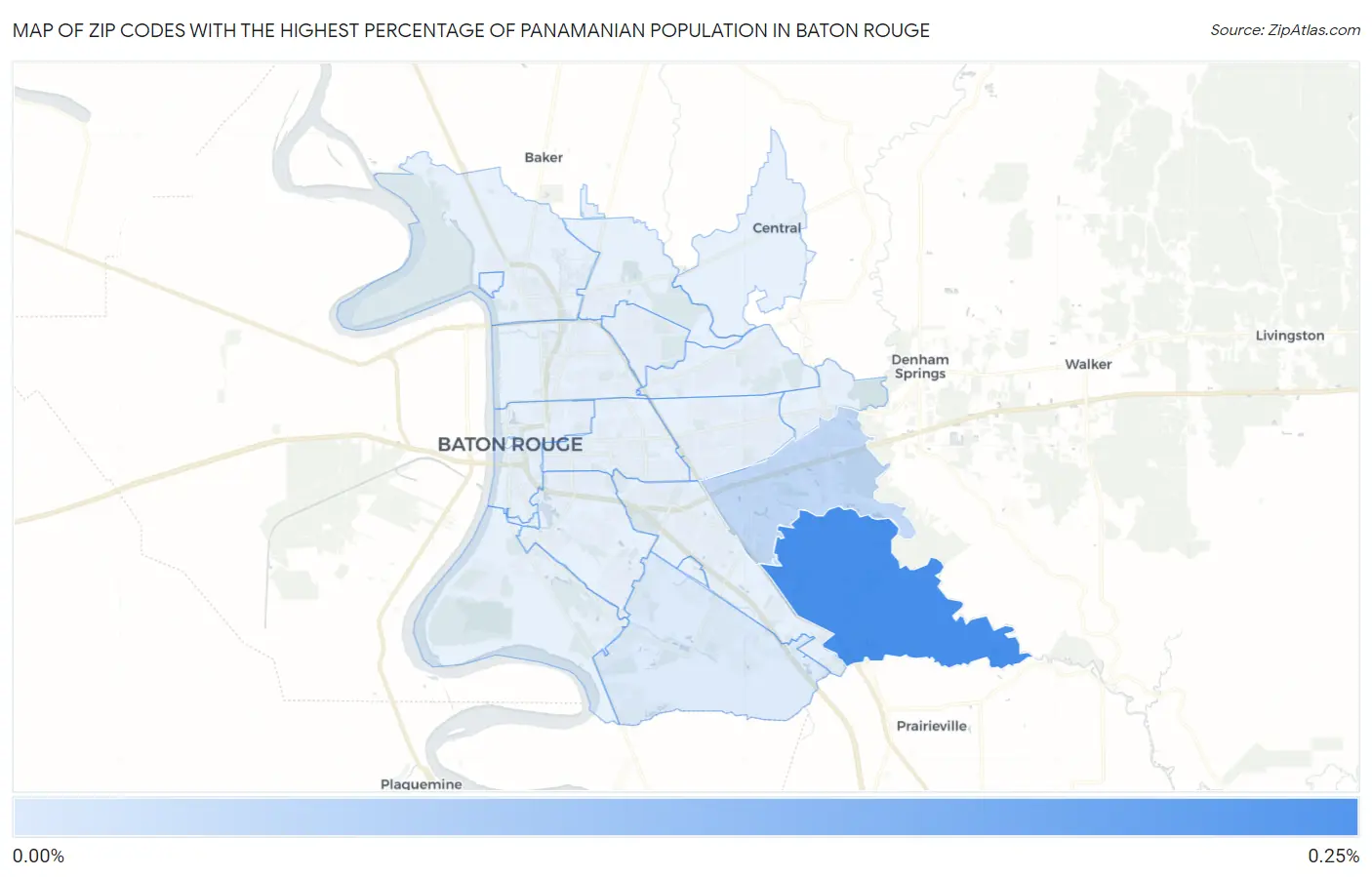 Zip Codes with the Highest Percentage of Panamanian Population in Baton Rouge Map