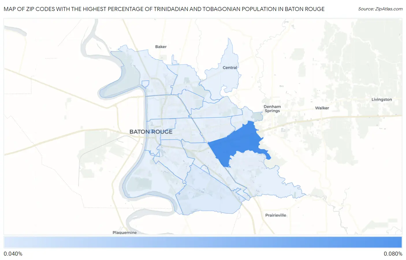 Zip Codes with the Highest Percentage of Trinidadian and Tobagonian Population in Baton Rouge Map