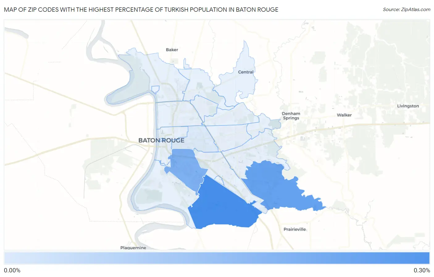 Zip Codes with the Highest Percentage of Turkish Population in Baton Rouge Map