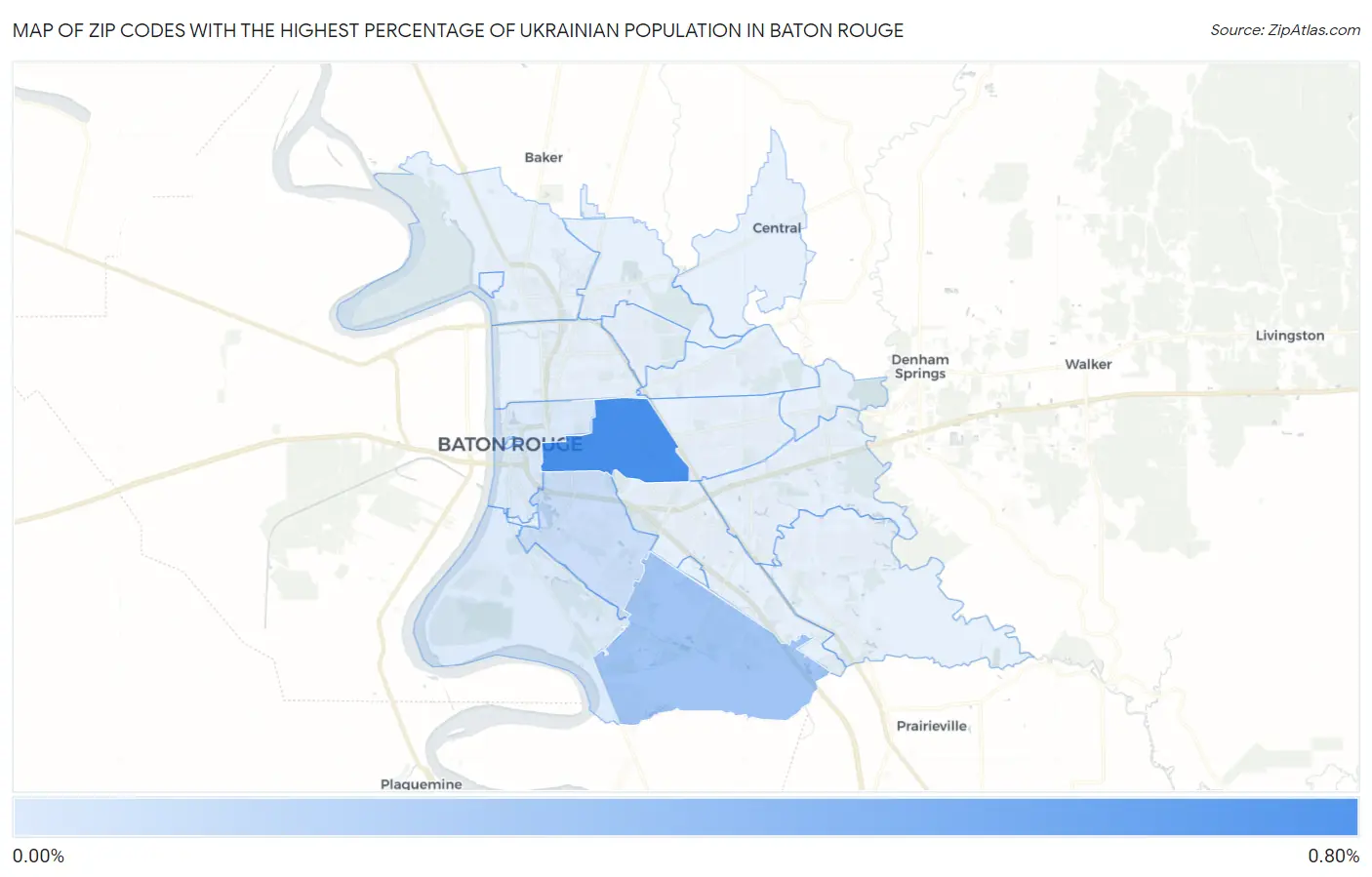 Zip Codes with the Highest Percentage of Ukrainian Population in Baton Rouge Map