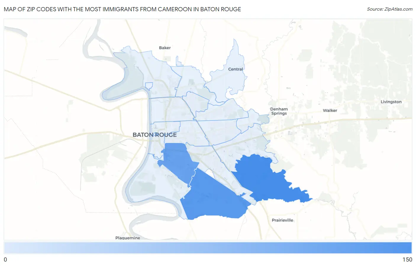 Zip Codes with the Most Immigrants from Cameroon in Baton Rouge Map