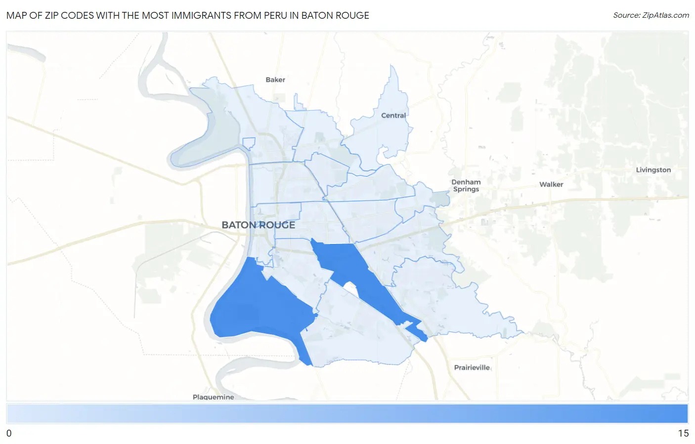 Zip Codes with the Most Immigrants from Peru in Baton Rouge Map