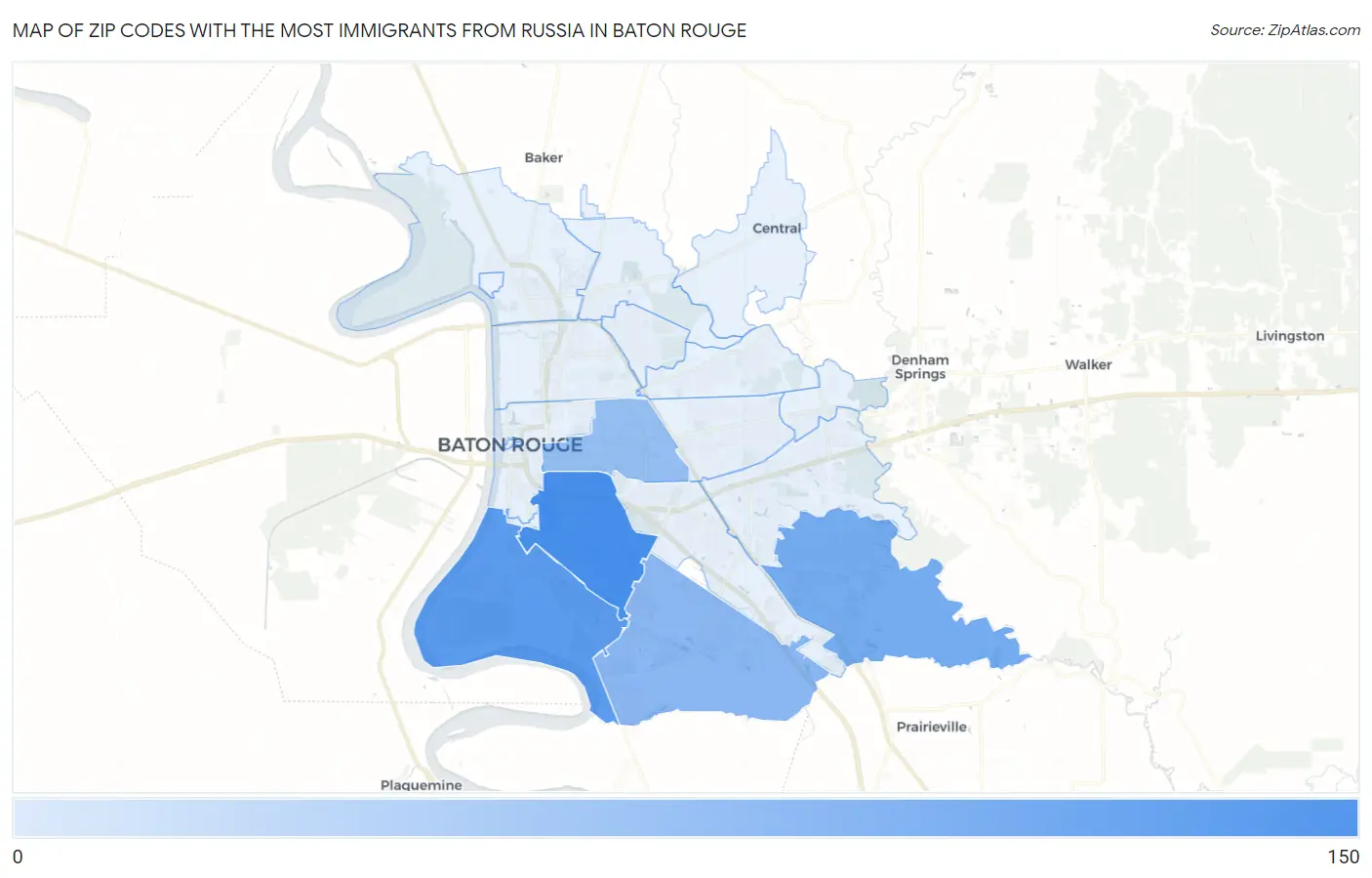 Zip Codes with the Most Immigrants from Russia in Baton Rouge Map