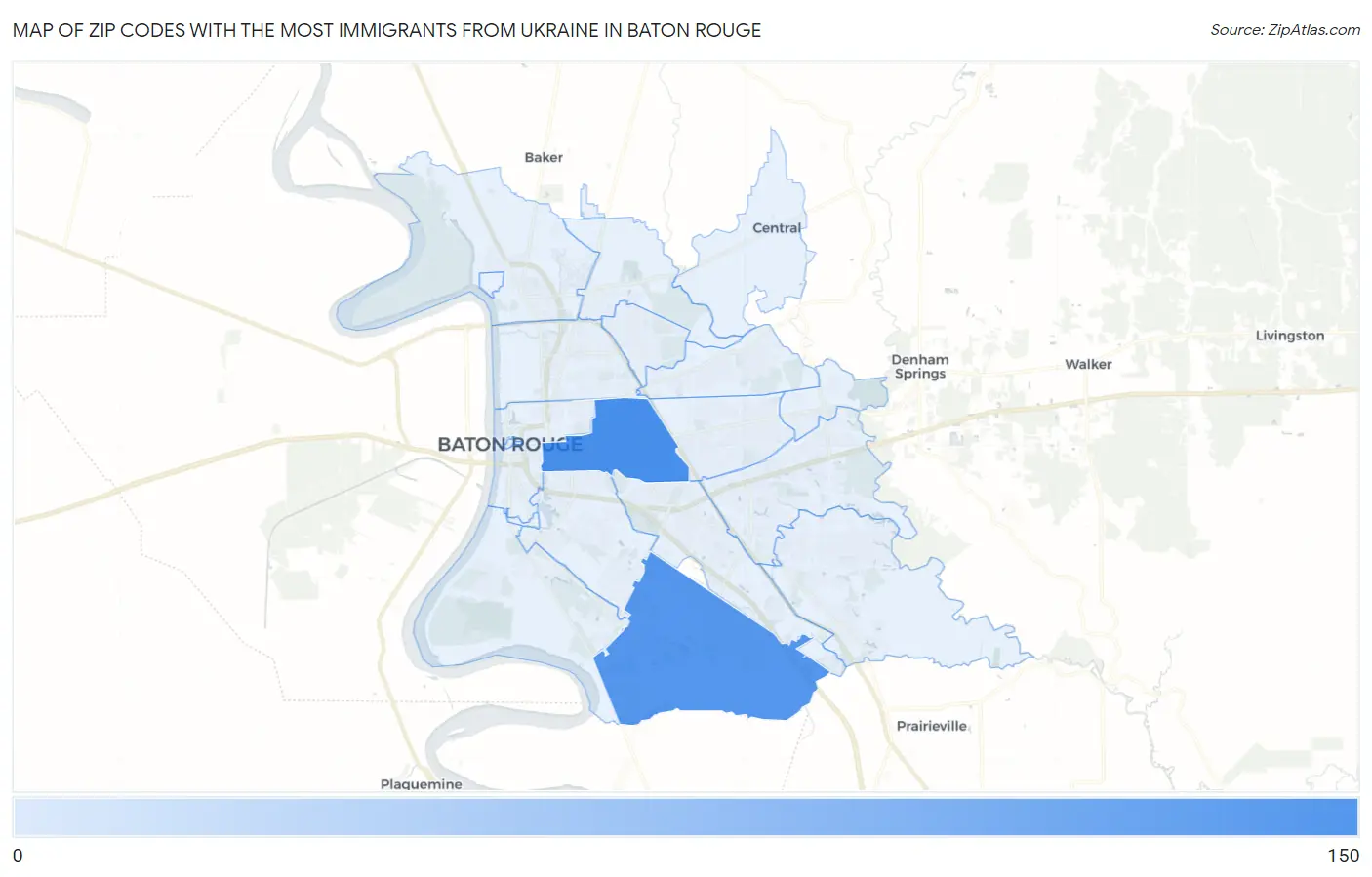 Zip Codes with the Most Immigrants from Ukraine in Baton Rouge Map