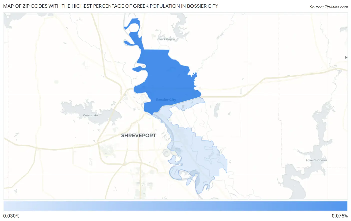 Zip Codes with the Highest Percentage of Greek Population in Bossier City Map