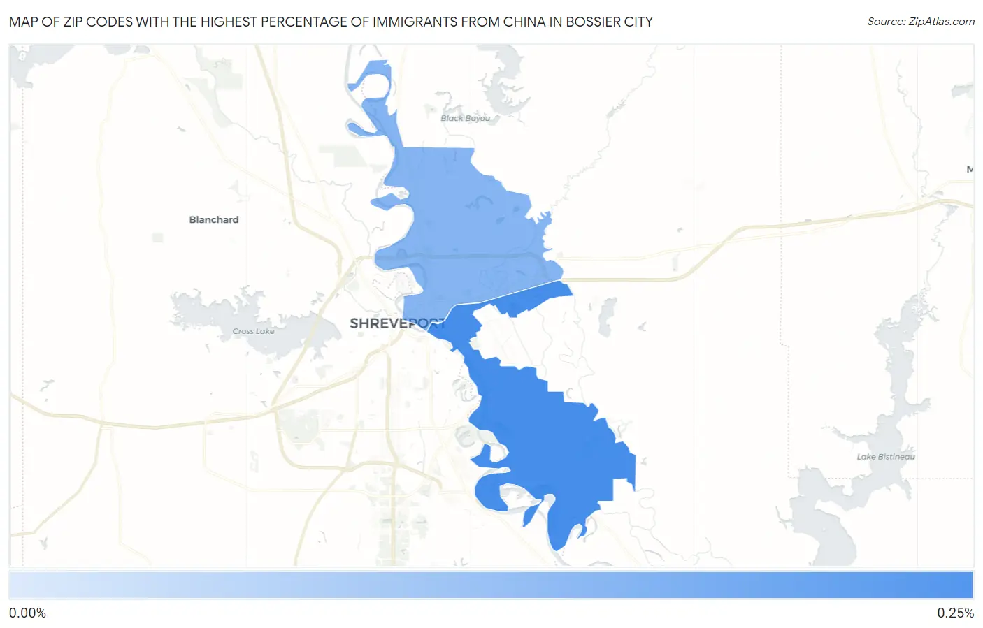 Zip Codes with the Highest Percentage of Immigrants from China in Bossier City Map
