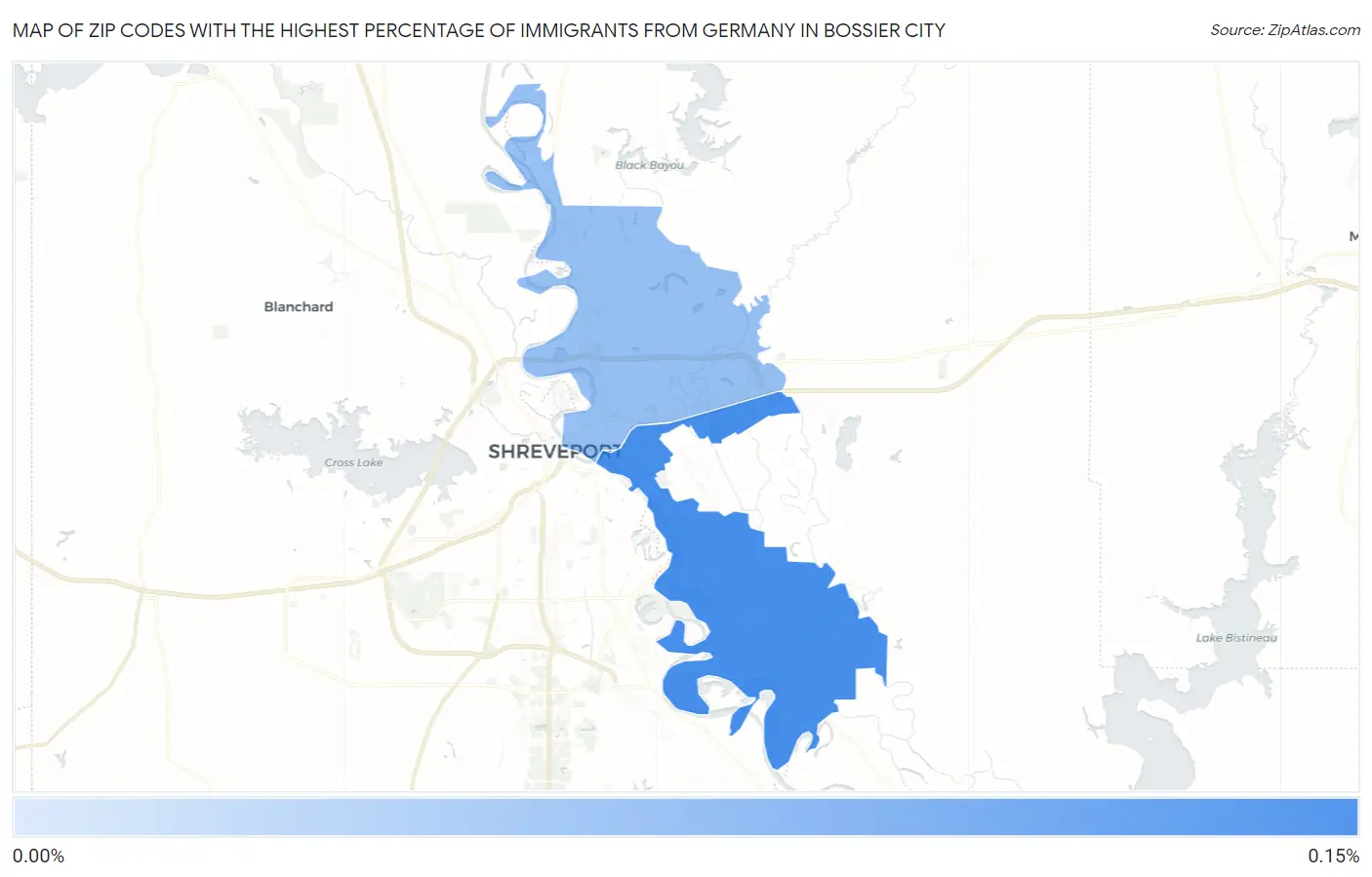 Zip Codes with the Highest Percentage of Immigrants from Germany in Bossier City Map