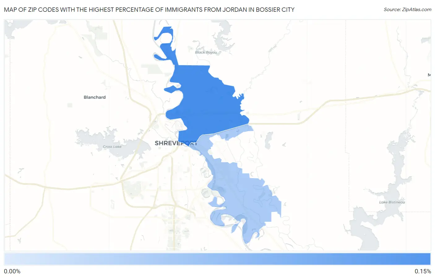 Zip Codes with the Highest Percentage of Immigrants from Jordan in Bossier City Map