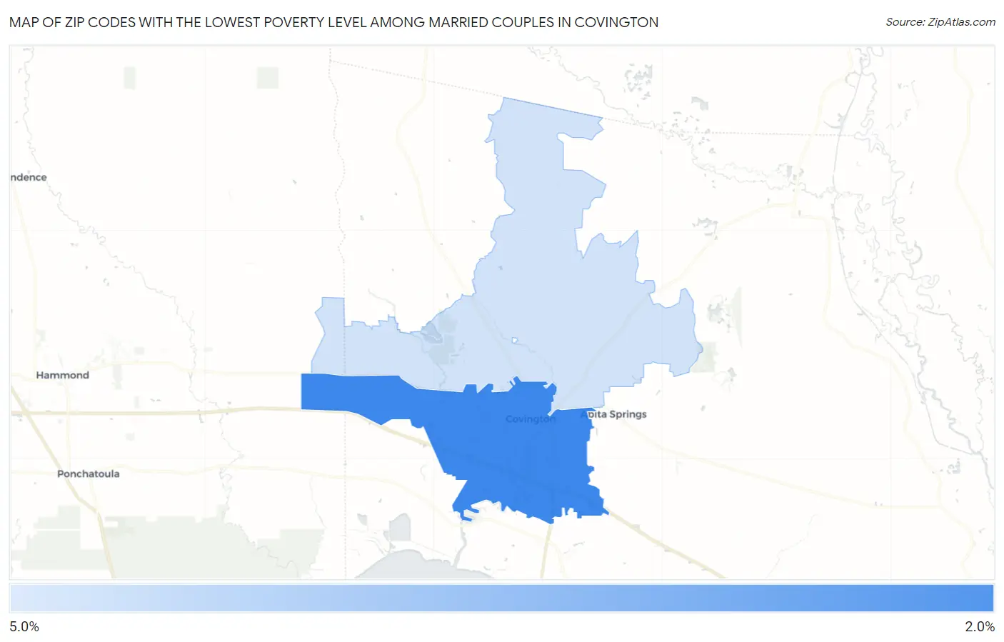 Zip Codes with the Lowest Poverty Level Among Married Couples in Covington Map