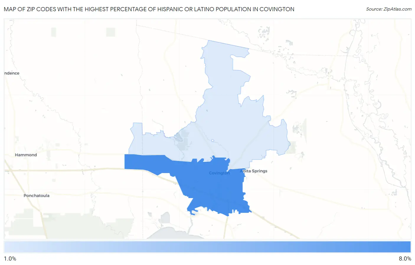 Zip Codes with the Highest Percentage of Hispanic or Latino Population in Covington Map