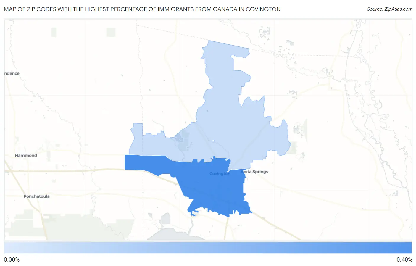 Zip Codes with the Highest Percentage of Immigrants from Canada in Covington Map