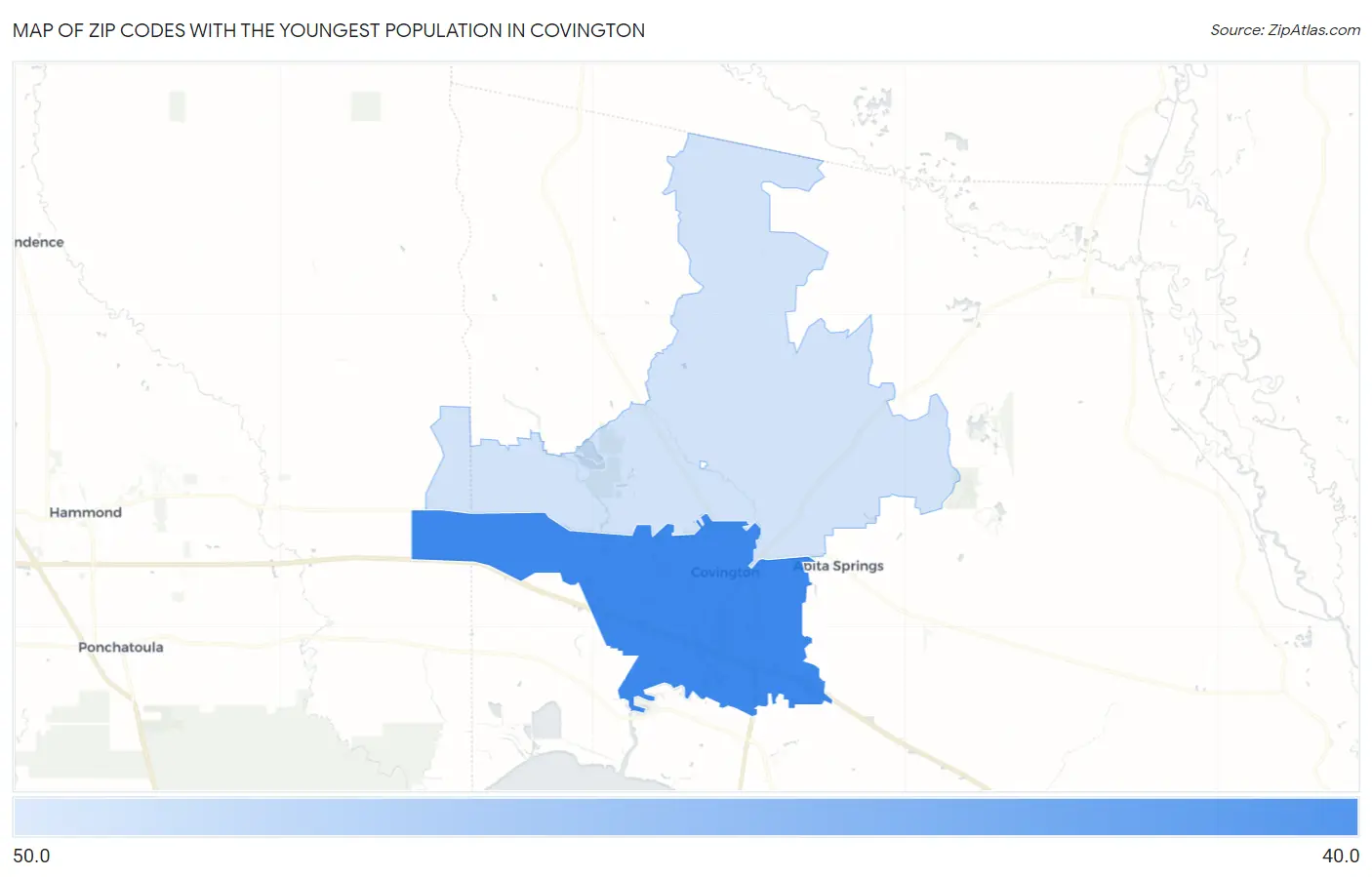 Zip Codes with the Youngest Population in Covington Map