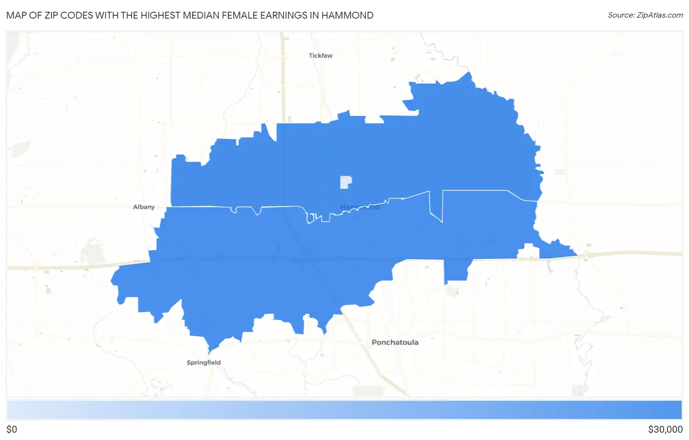 Zip Codes with the Highest Median Female Earnings in Hammond Map