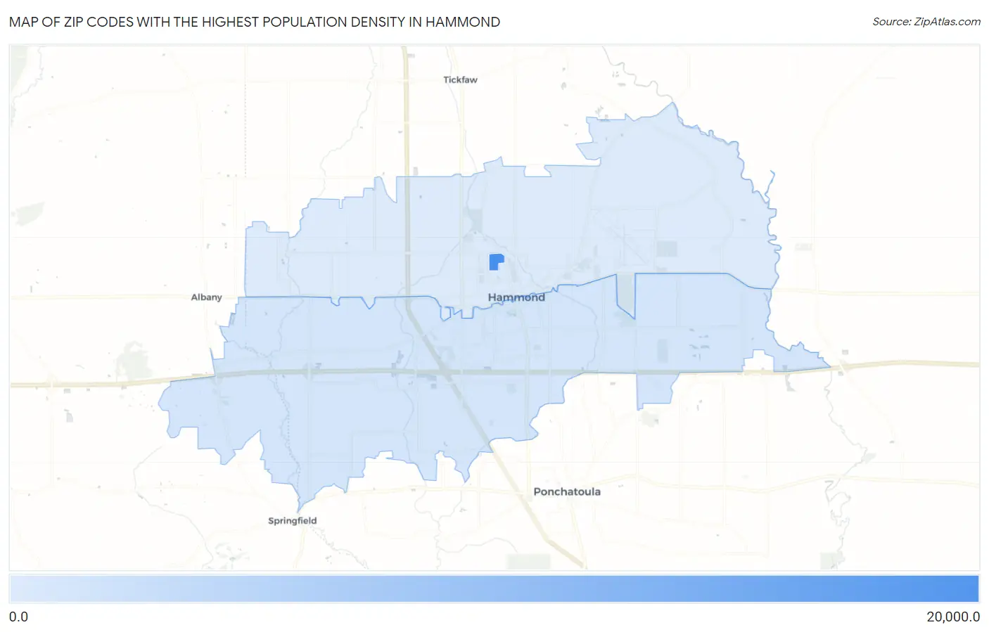Zip Codes with the Highest Population Density in Hammond Map