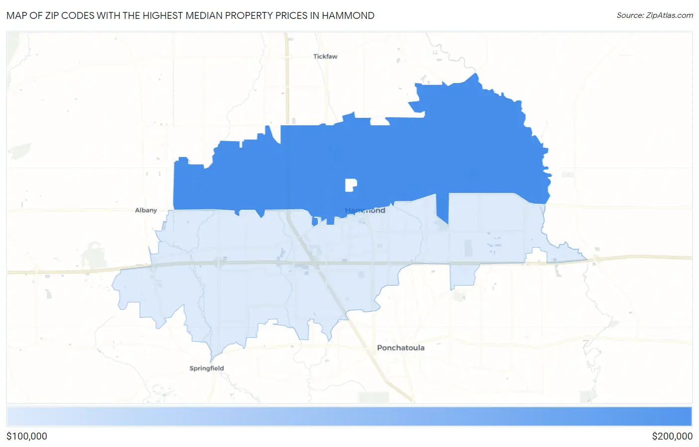 Zip Codes with the Highest Median Property Prices in Hammond Map
