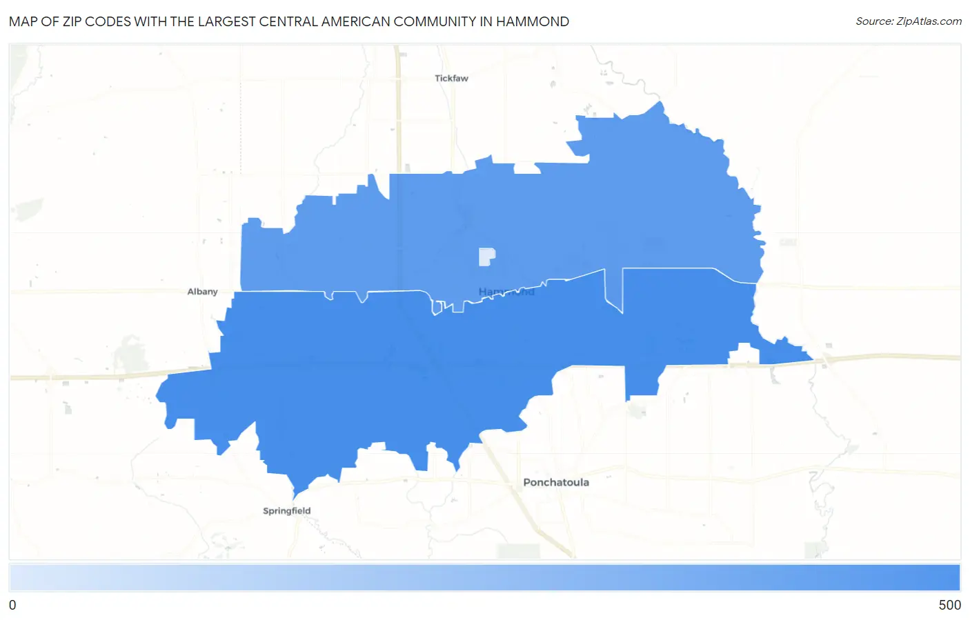 Zip Codes with the Largest Central American Community in Hammond Map