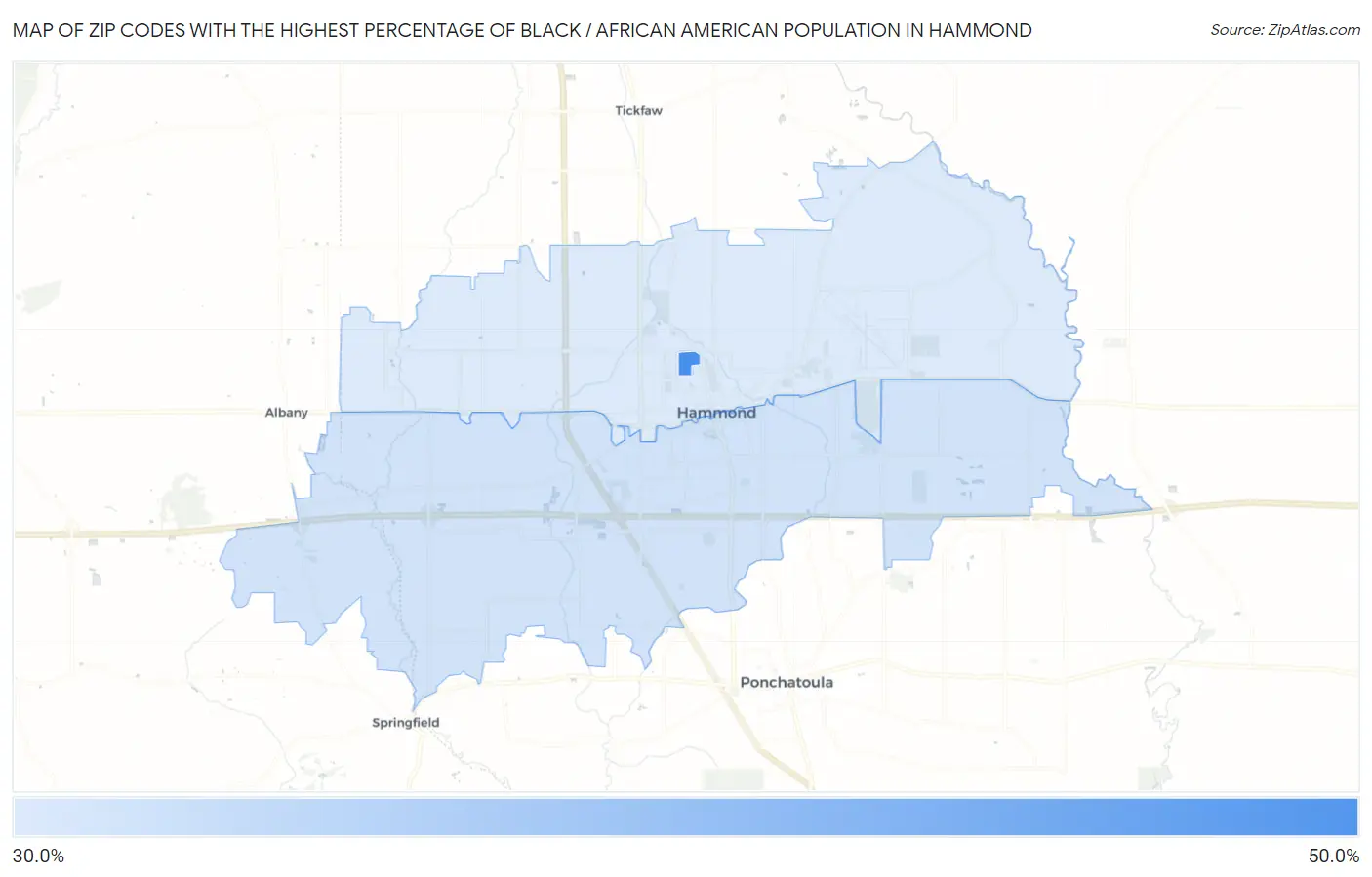 Zip Codes with the Highest Percentage of Black / African American Population in Hammond Map