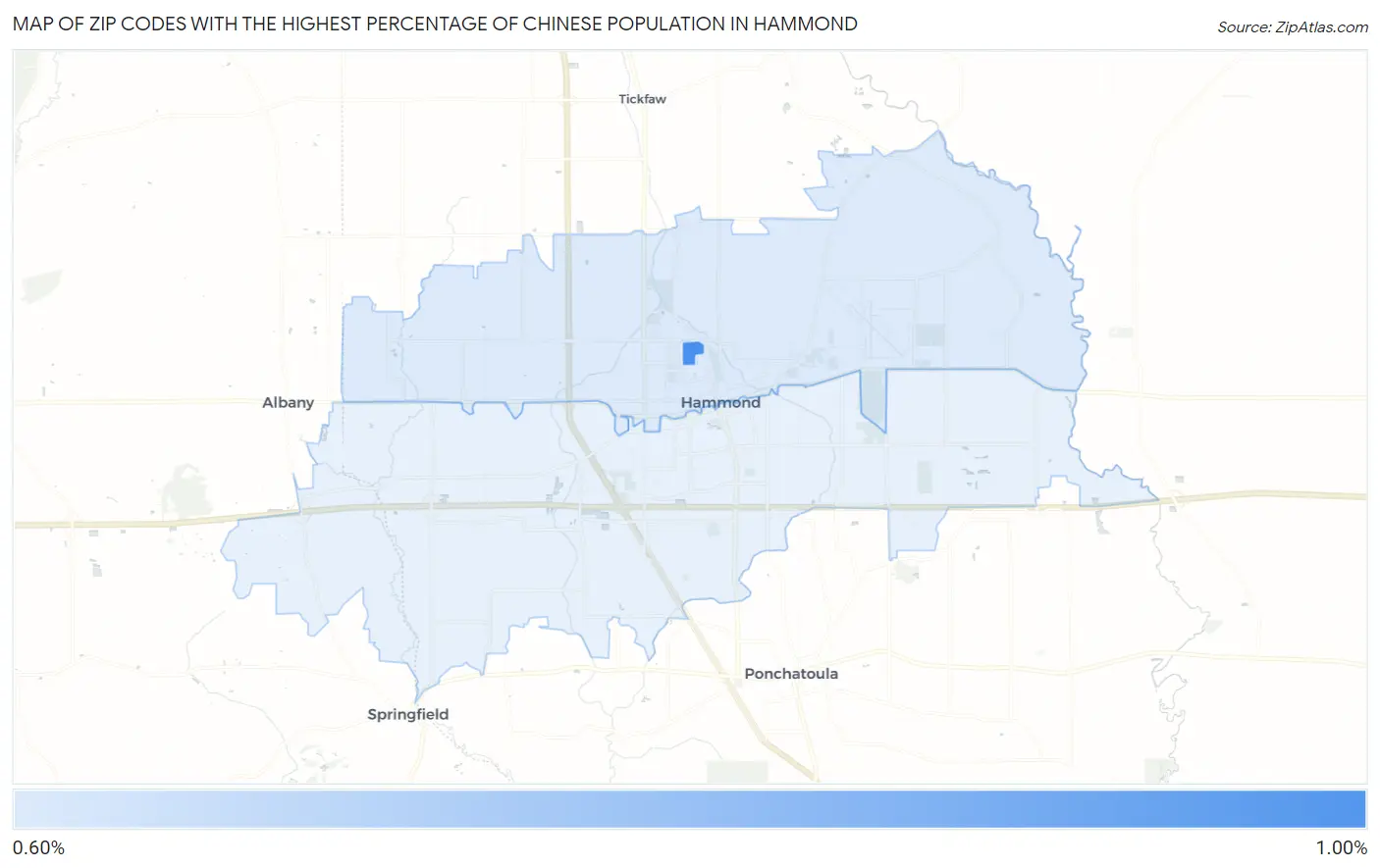 Zip Codes with the Highest Percentage of Chinese Population in Hammond Map