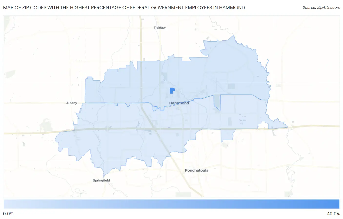 Zip Codes with the Highest Percentage of Federal Government Employees in Hammond Map