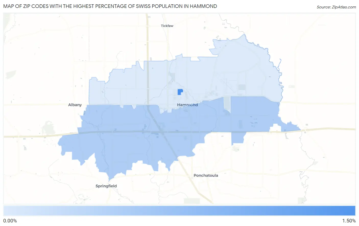 Zip Codes with the Highest Percentage of Swiss Population in Hammond Map