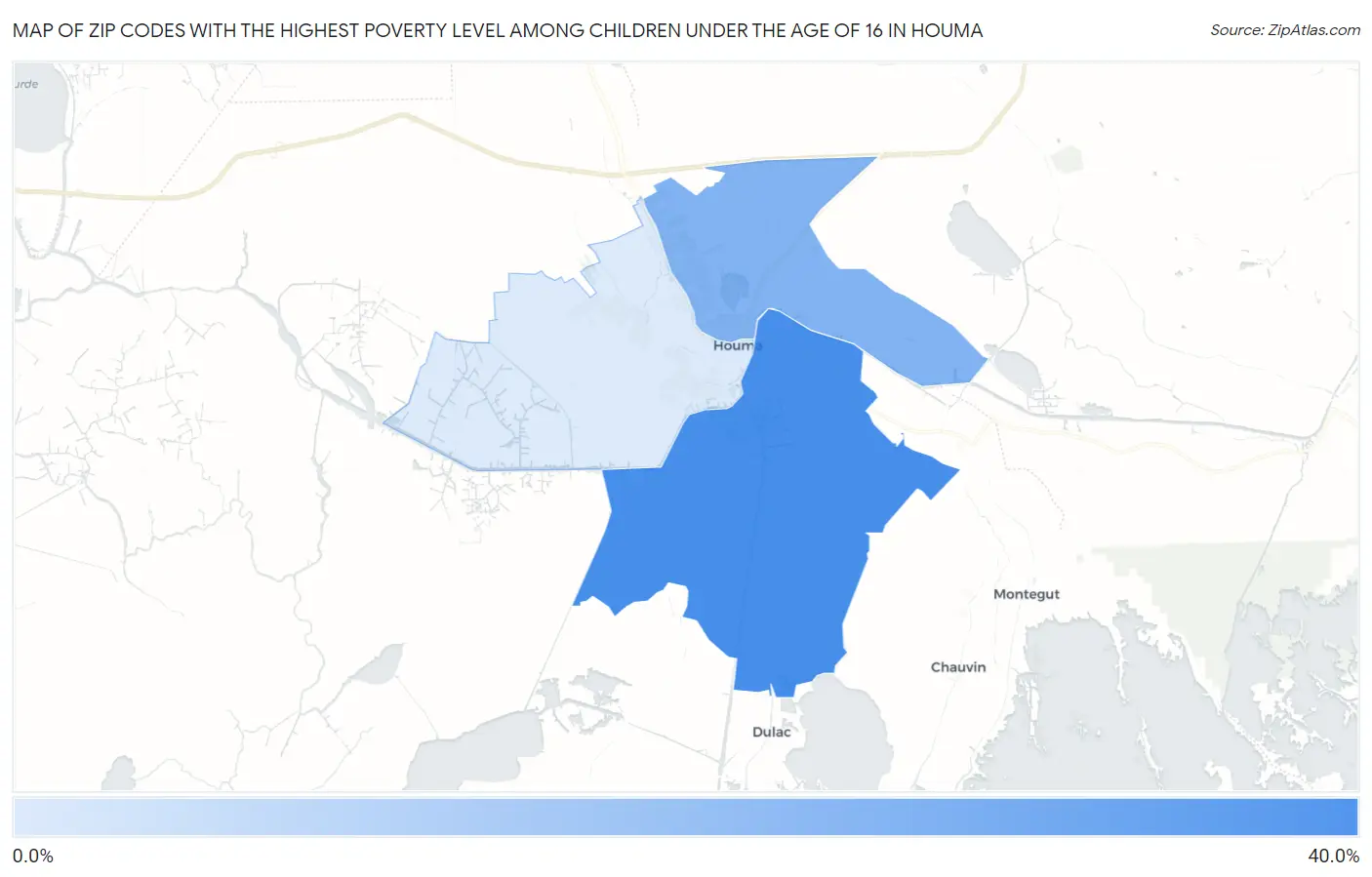 Zip Codes with the Highest Poverty Level Among Children Under the Age of 16 in Houma Map