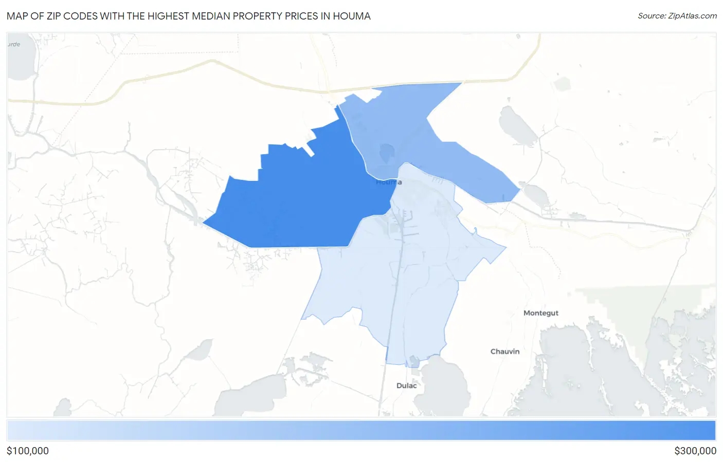 Zip Codes with the Highest Median Property Prices in Houma Map