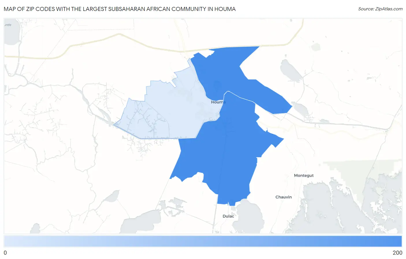 Zip Codes with the Largest Subsaharan African Community in Houma Map