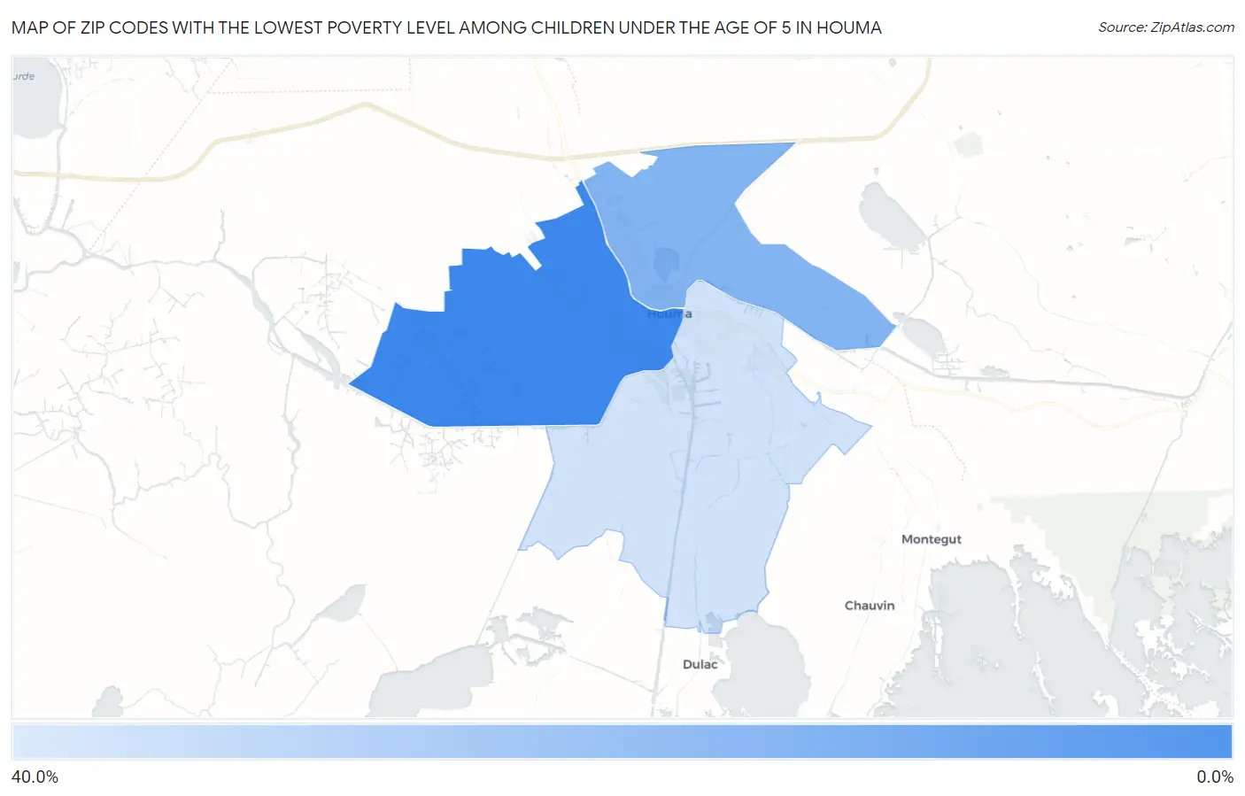 Zip Codes with the Lowest Poverty Level Among Children Under the Age of 5 in Houma Map