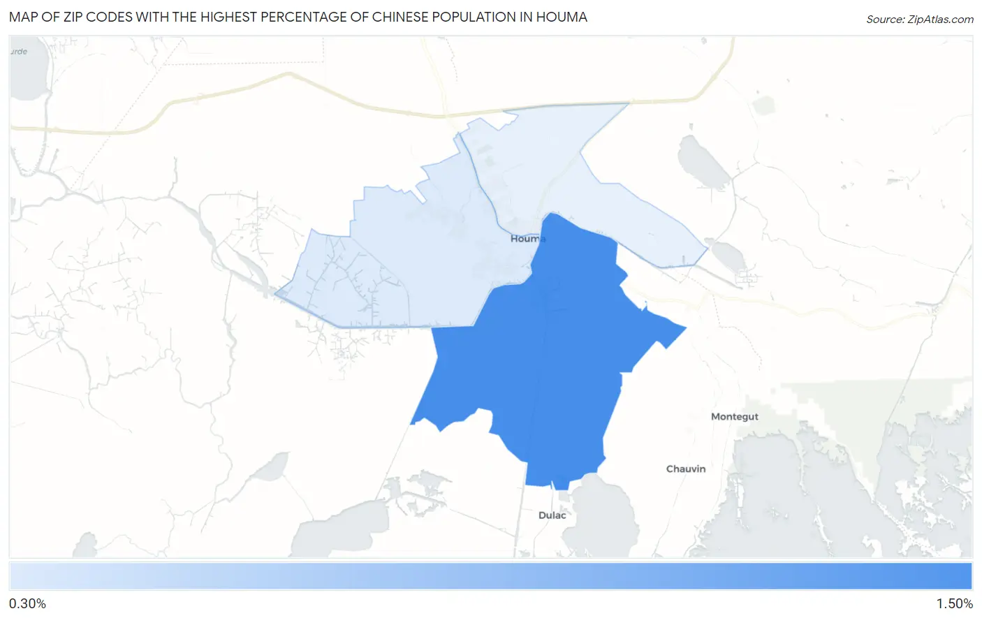 Zip Codes with the Highest Percentage of Chinese Population in Houma Map