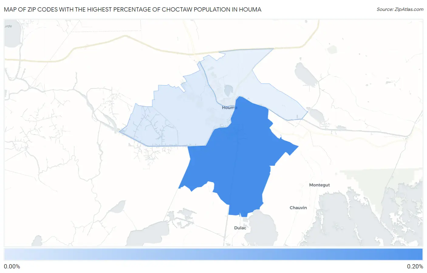 Zip Codes with the Highest Percentage of Choctaw Population in Houma Map
