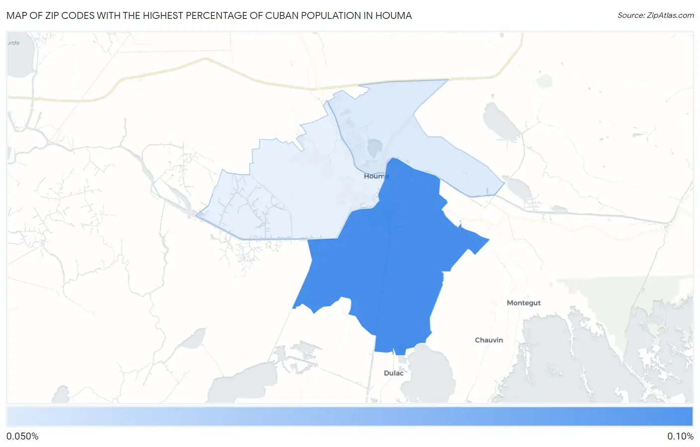 Zip Codes with the Highest Percentage of Cuban Population in Houma Map