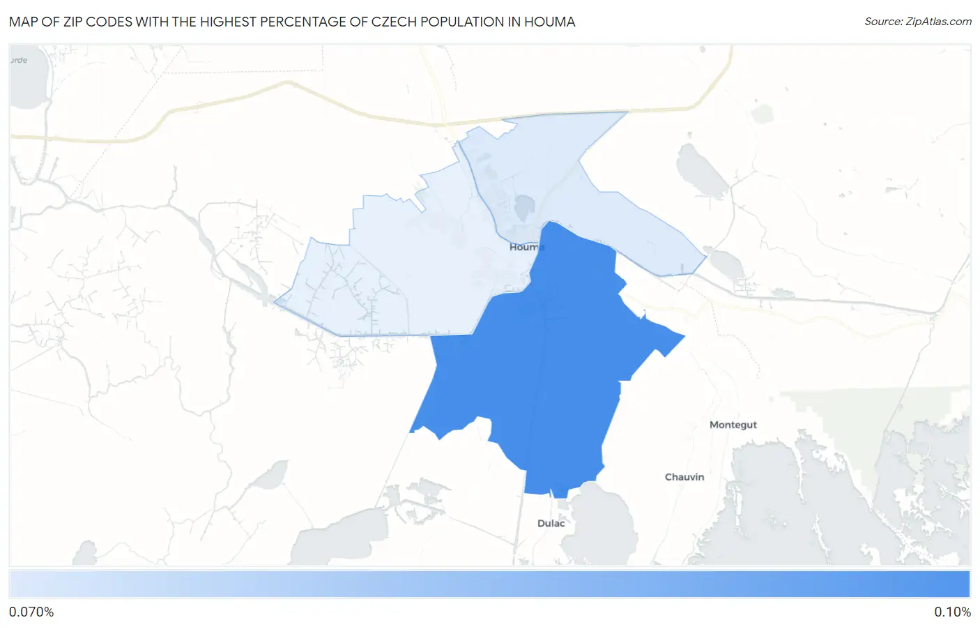 Zip Codes with the Highest Percentage of Czech Population in Houma Map