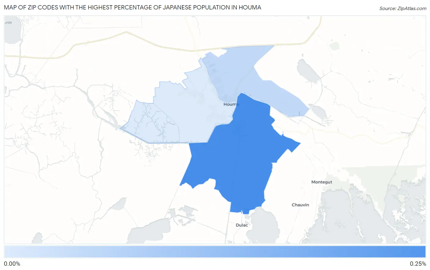Zip Codes with the Highest Percentage of Japanese Population in Houma Map
