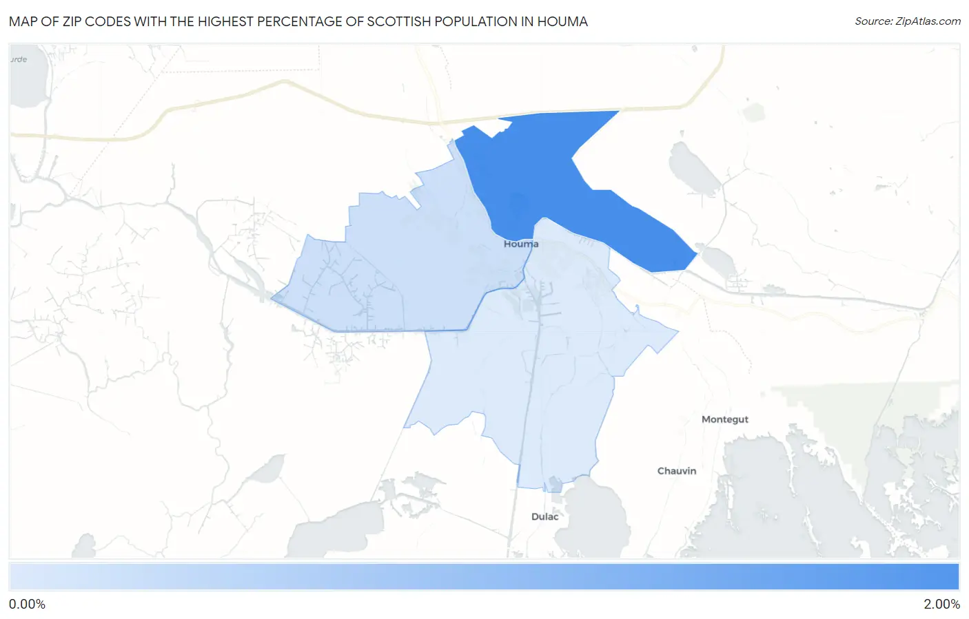 Zip Codes with the Highest Percentage of Scottish Population in Houma Map