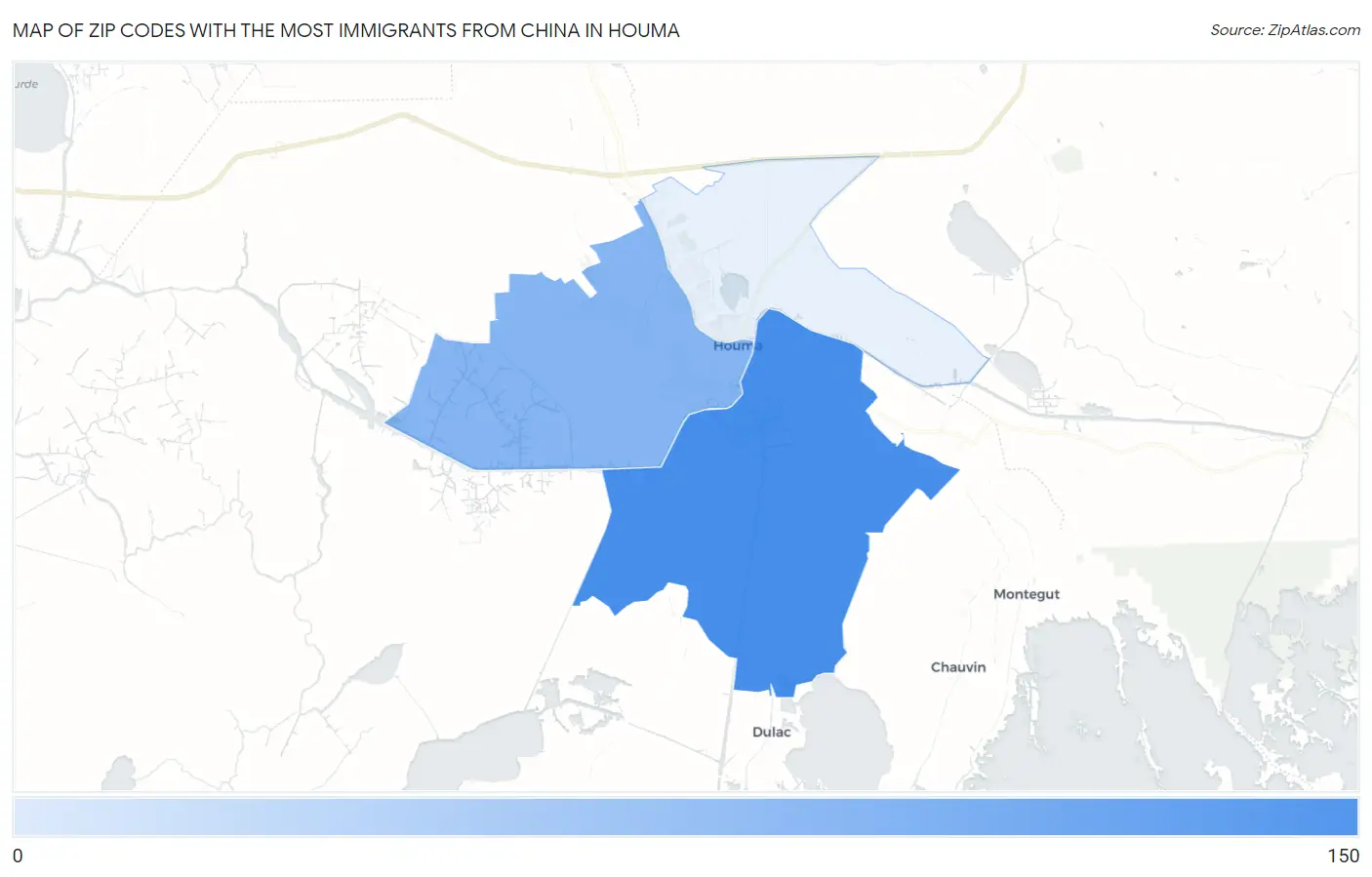 Zip Codes with the Most Immigrants from China in Houma Map