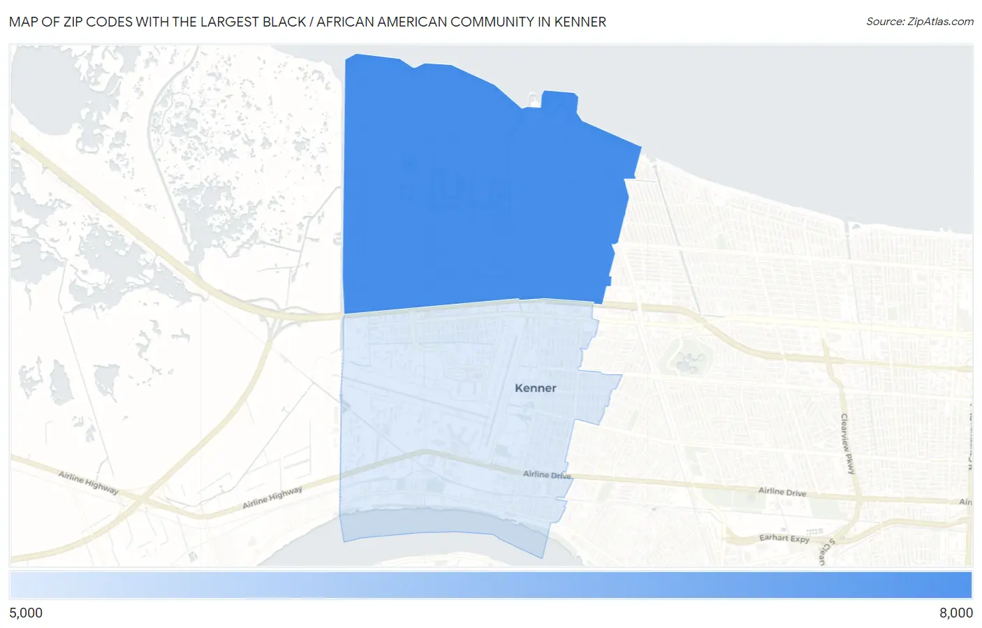 Zip Codes with the Largest Black / African American Community in Kenner Map