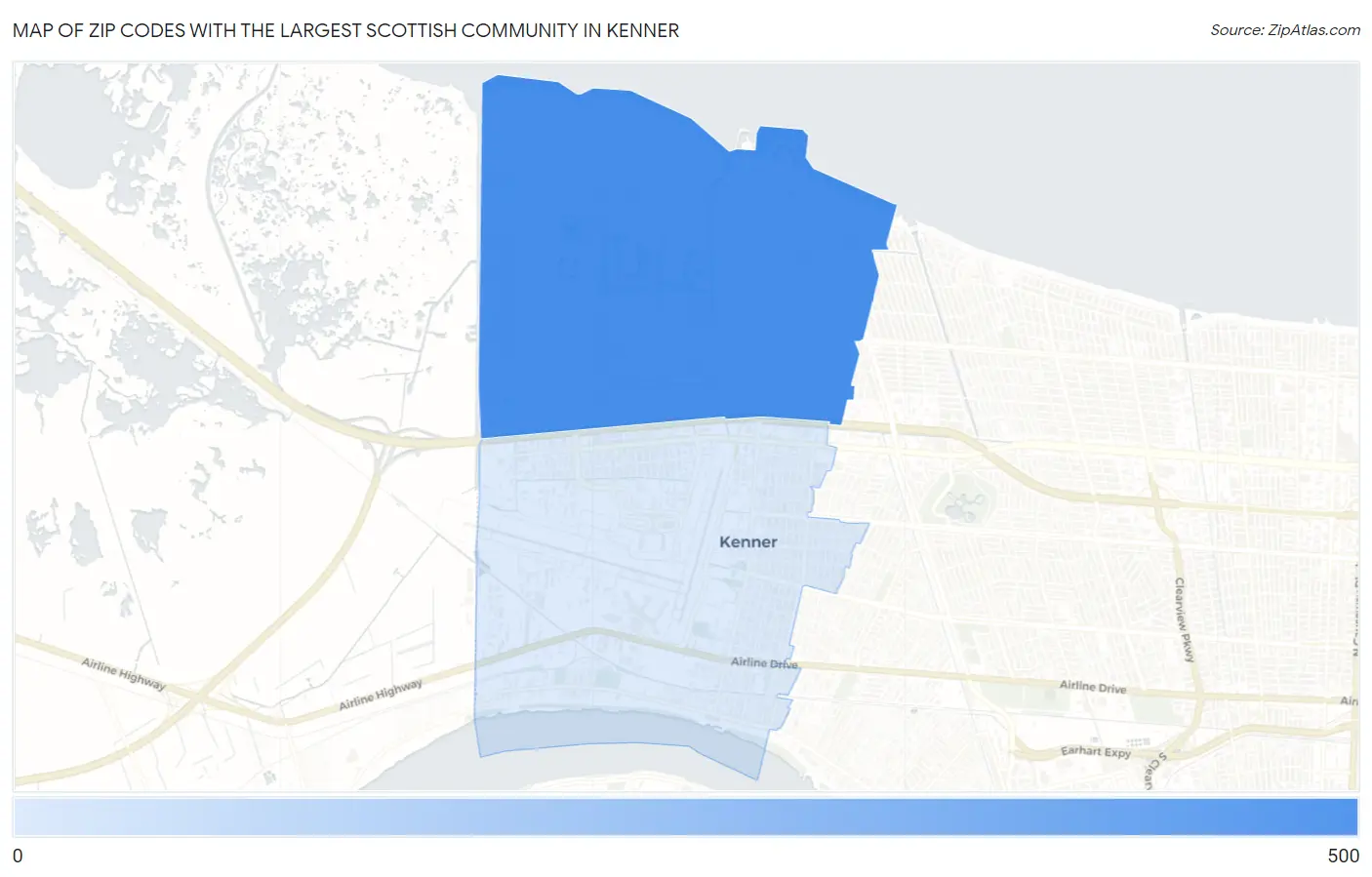 Zip Codes with the Largest Scottish Community in Kenner Map