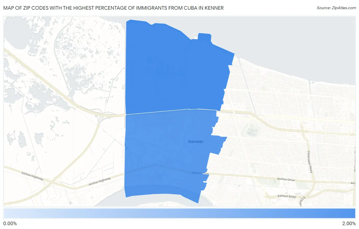 Zip Codes with the Highest Percentage of Immigrants from Cuba in Kenner Map