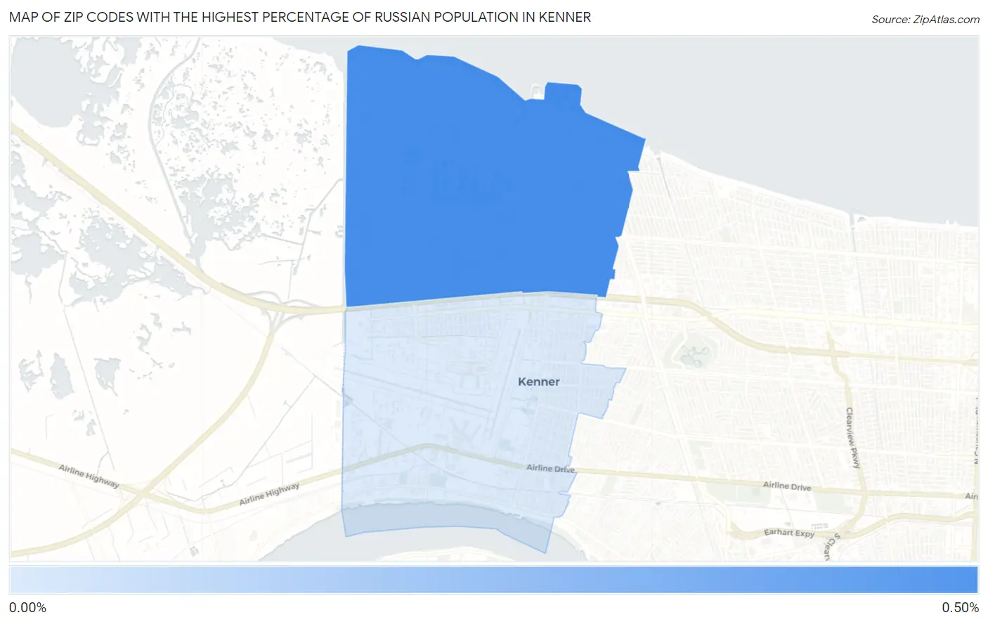 Zip Codes with the Highest Percentage of Russian Population in Kenner Map
