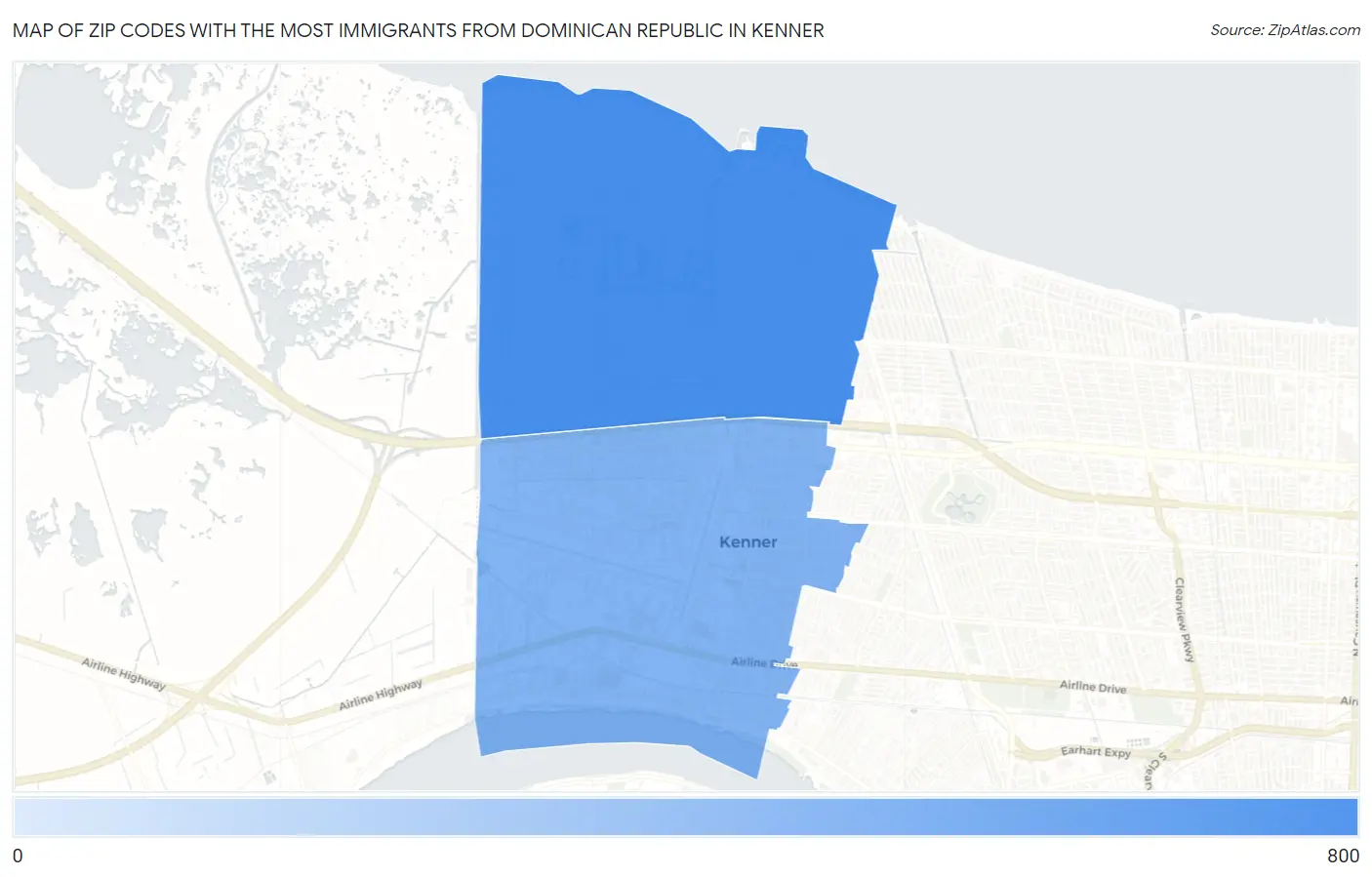 Zip Codes with the Most Immigrants from Dominican Republic in Kenner Map