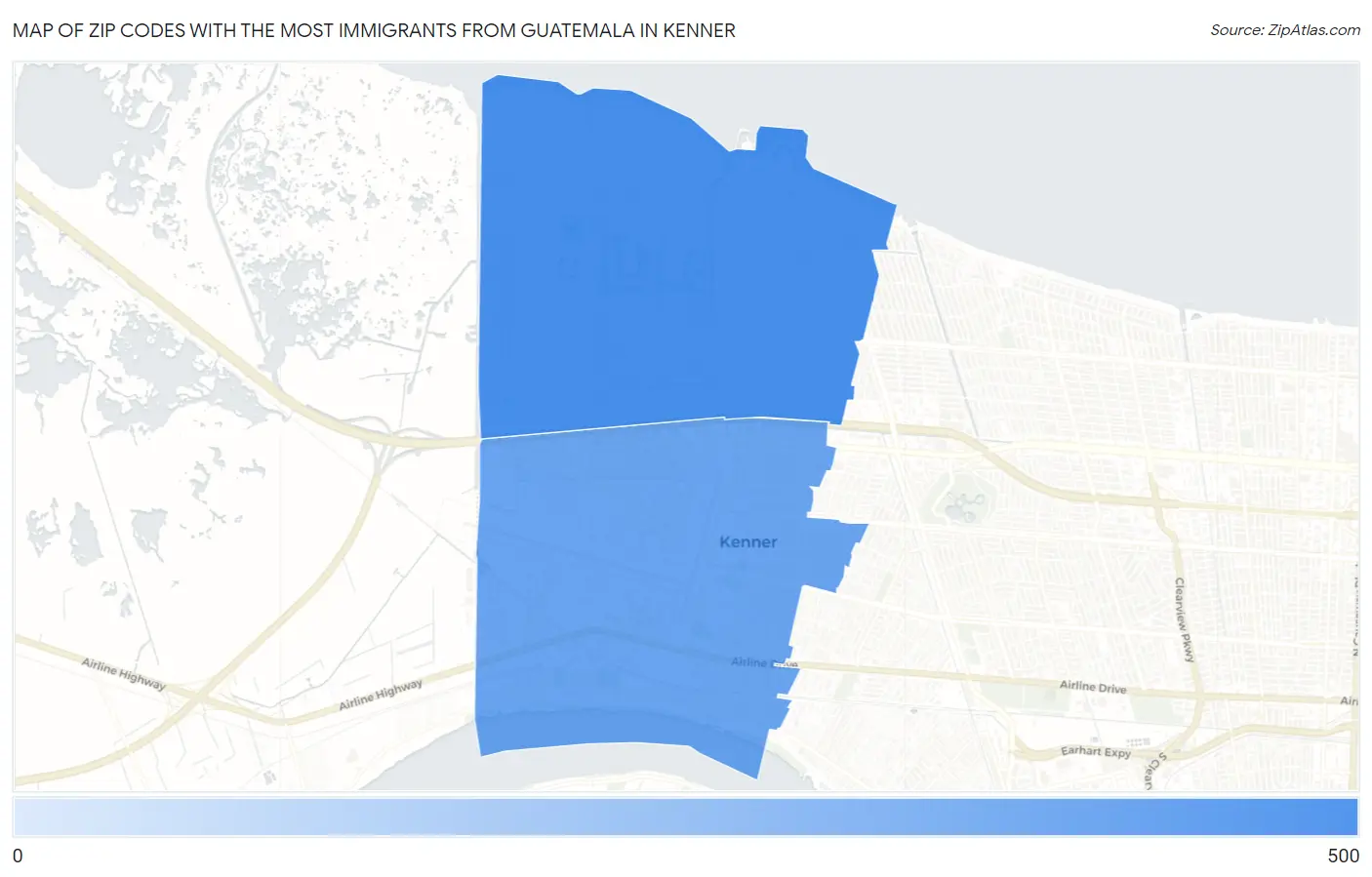 Zip Codes with the Most Immigrants from Guatemala in Kenner Map