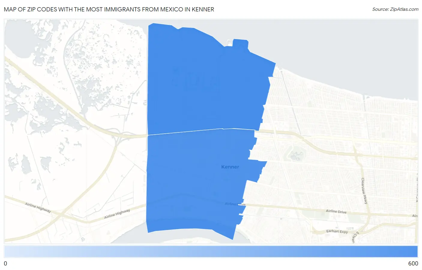 Zip Codes with the Most Immigrants from Mexico in Kenner Map