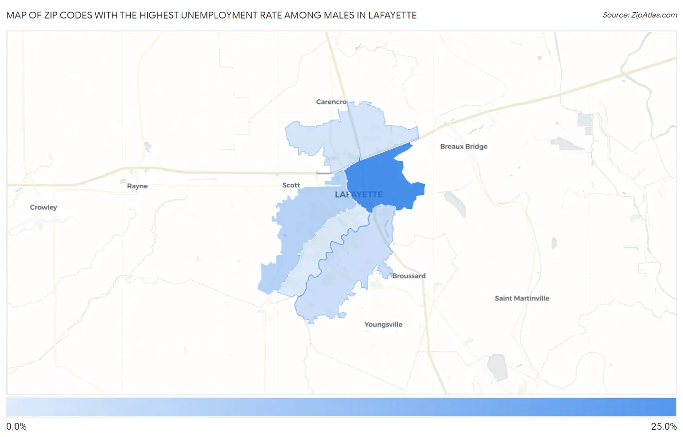 Zip Codes with the Highest Unemployment Rate Among Males in Lafayette Map