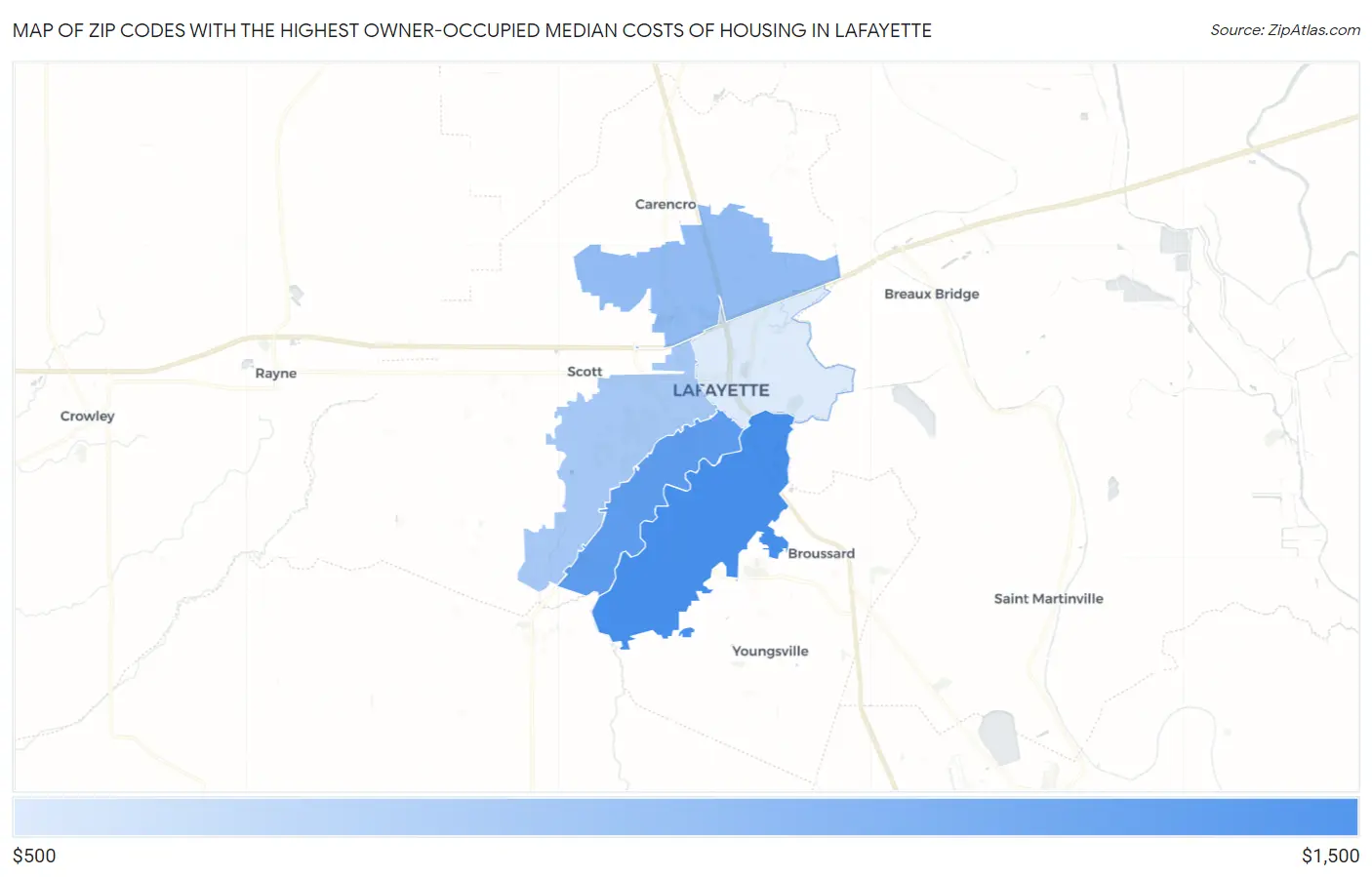 Zip Codes with the Highest Owner-Occupied Median Costs of Housing in Lafayette Map